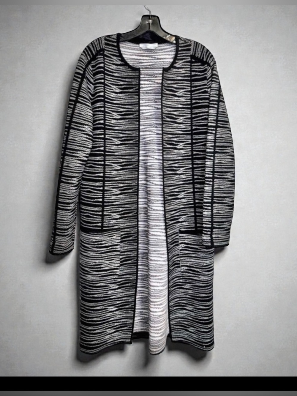 BOSS Hugo Boss “Faslina” Black & Ivory Knit Duster | Made in Italy | Size S